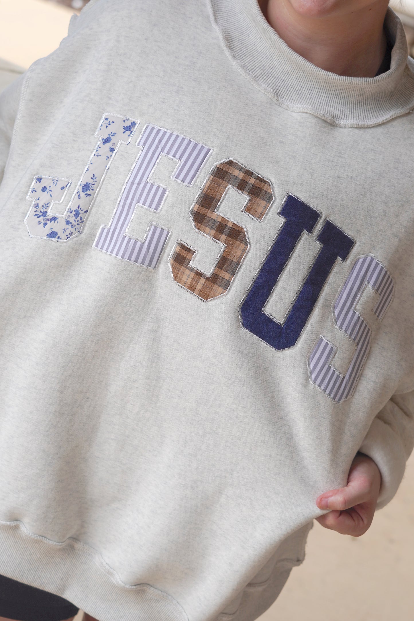 Jesus Patchwork Embroidered Mockneck