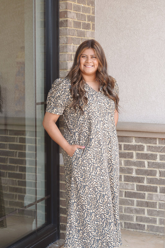 Cheetah Print Casual Maxi Dress