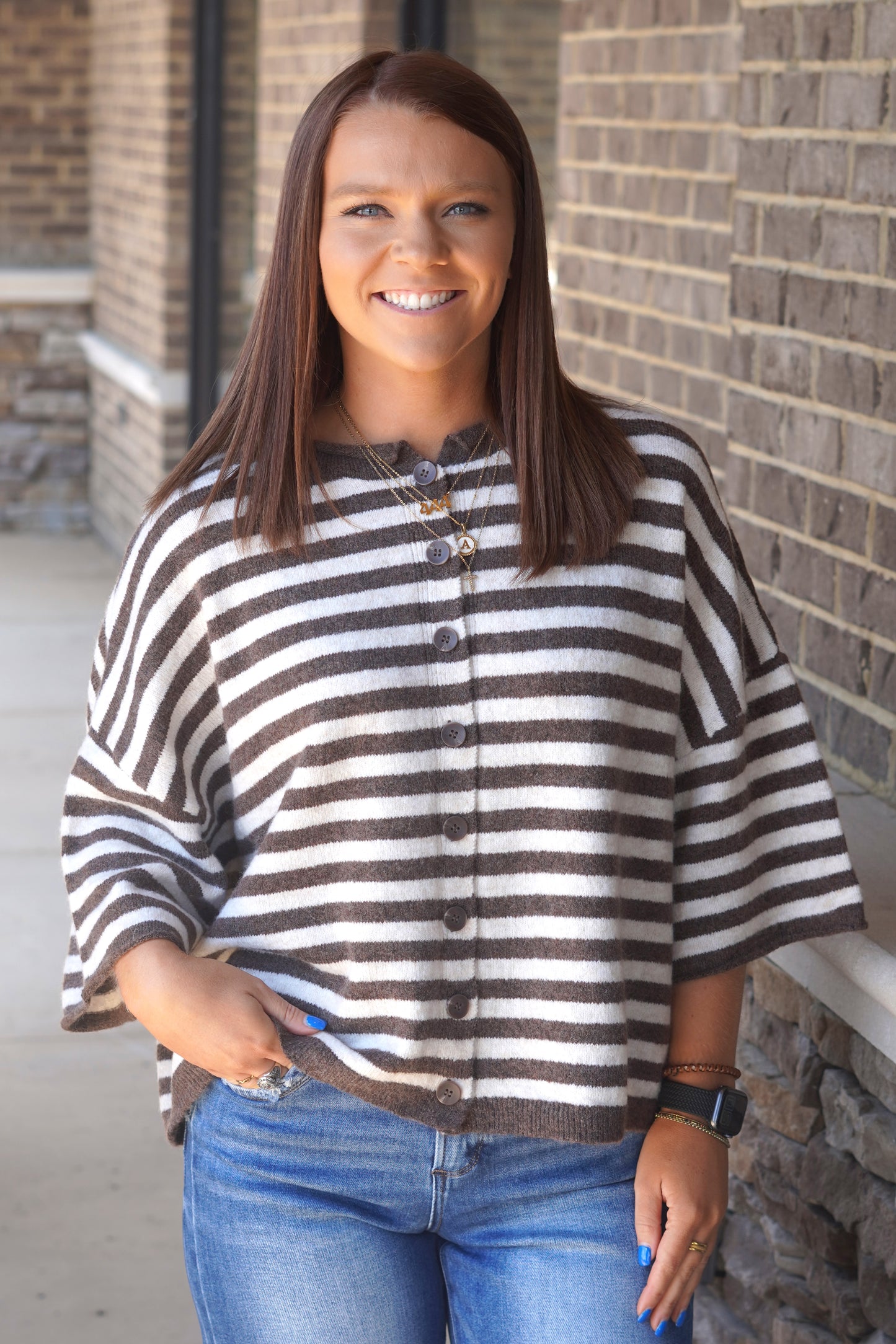 Chocolate Striped Button Down Cardigan