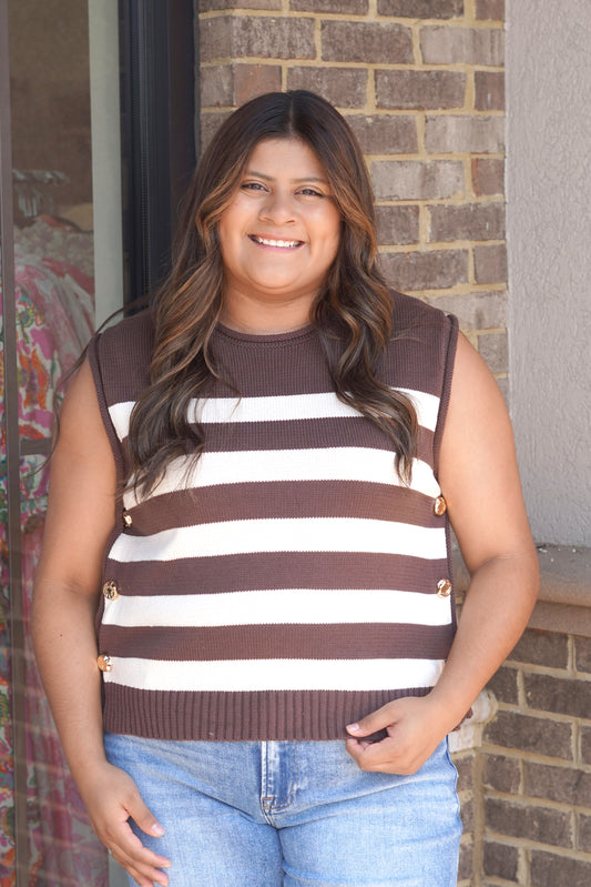 Golden Mocha Stripe Sweater Top