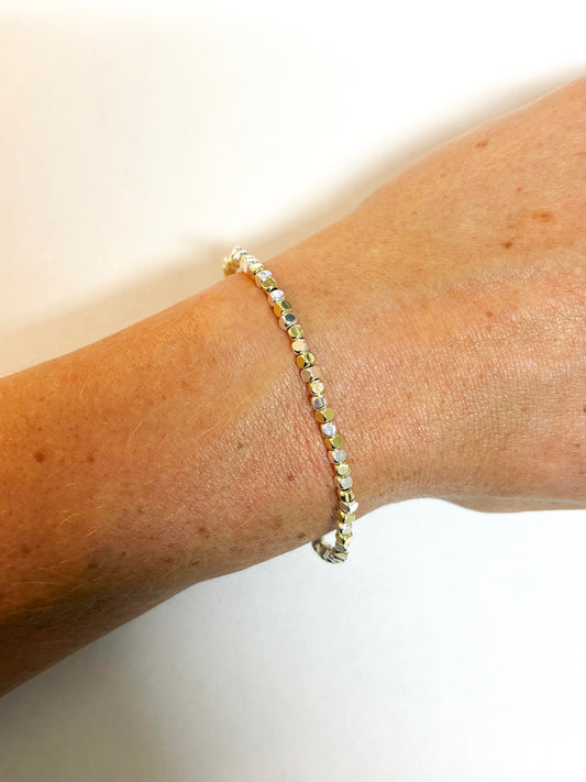2.5mm Silver And Gold Mixed Cube Beaded Bracelet