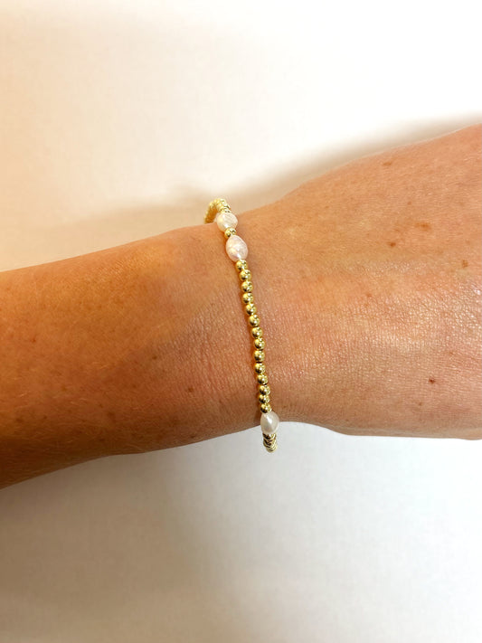 3mm Gold And Baroque Pearl Beaded Bracelet