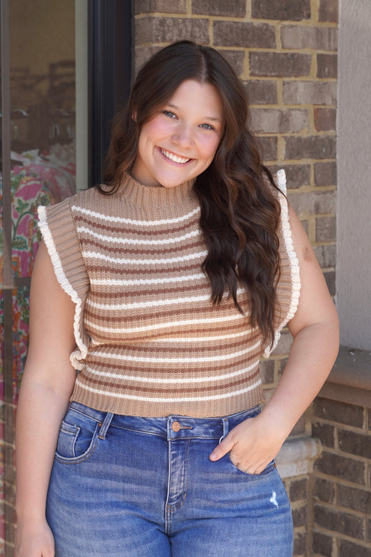 Fall Stripes Ruffle Sleeve Sweater