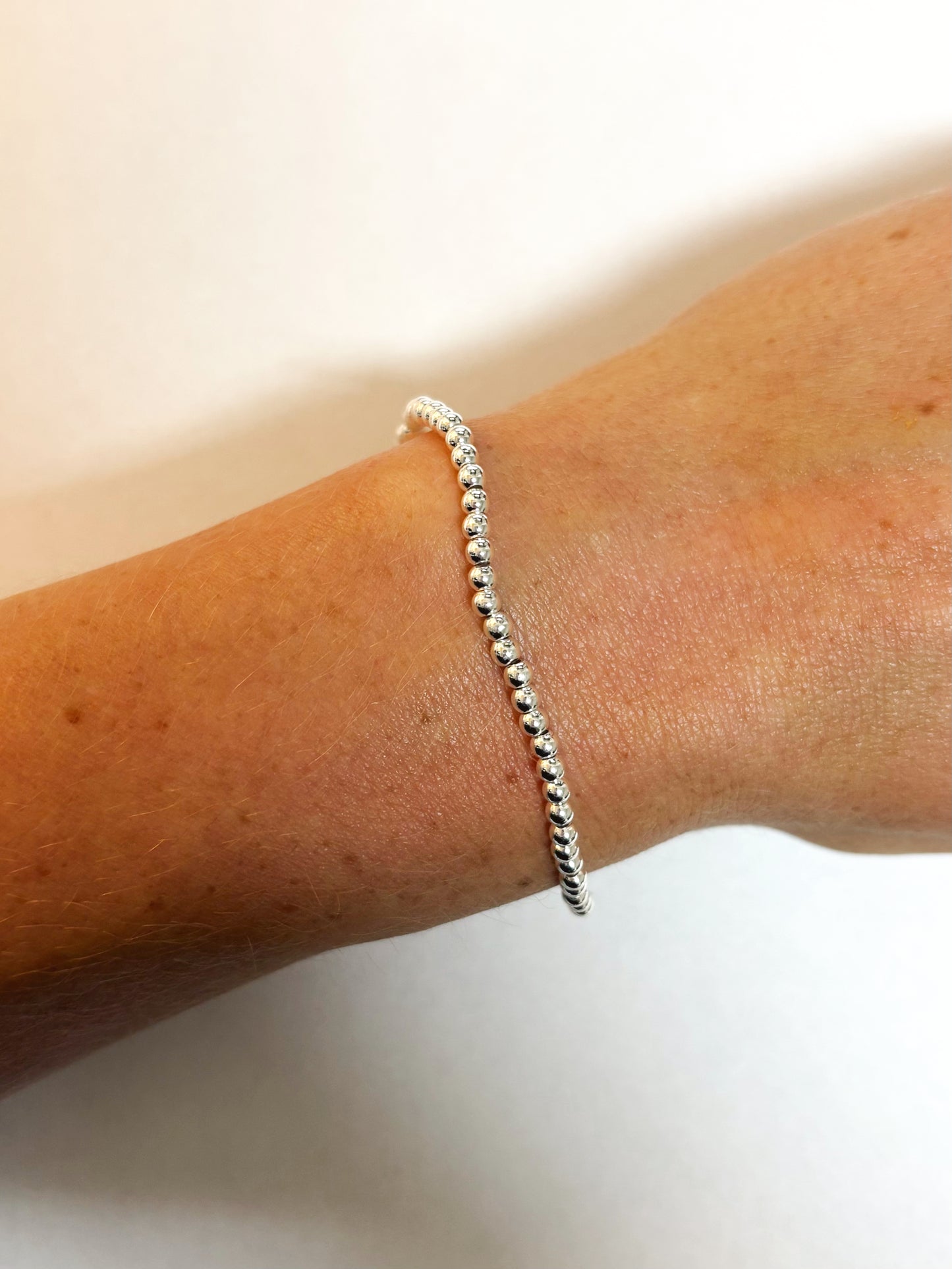 3mm Silver Round Beaded Bracelet