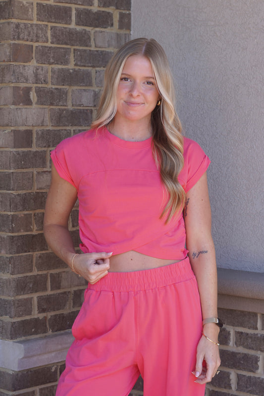 Flamingo Pink Crossover Top