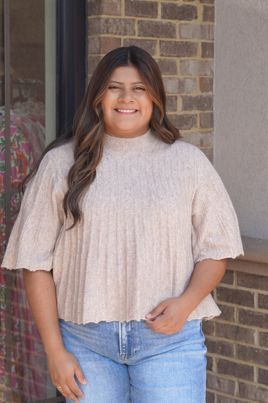 Annie Beige Ribbed Knit Top