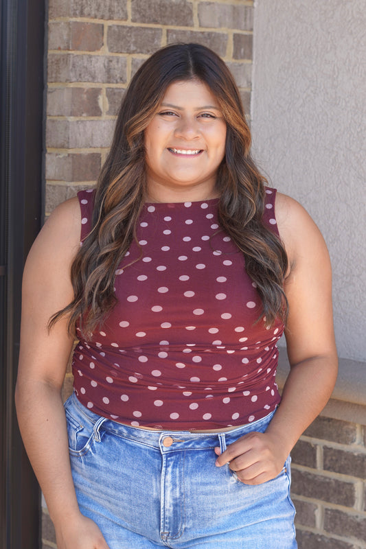 Merlot Polka Dot Top