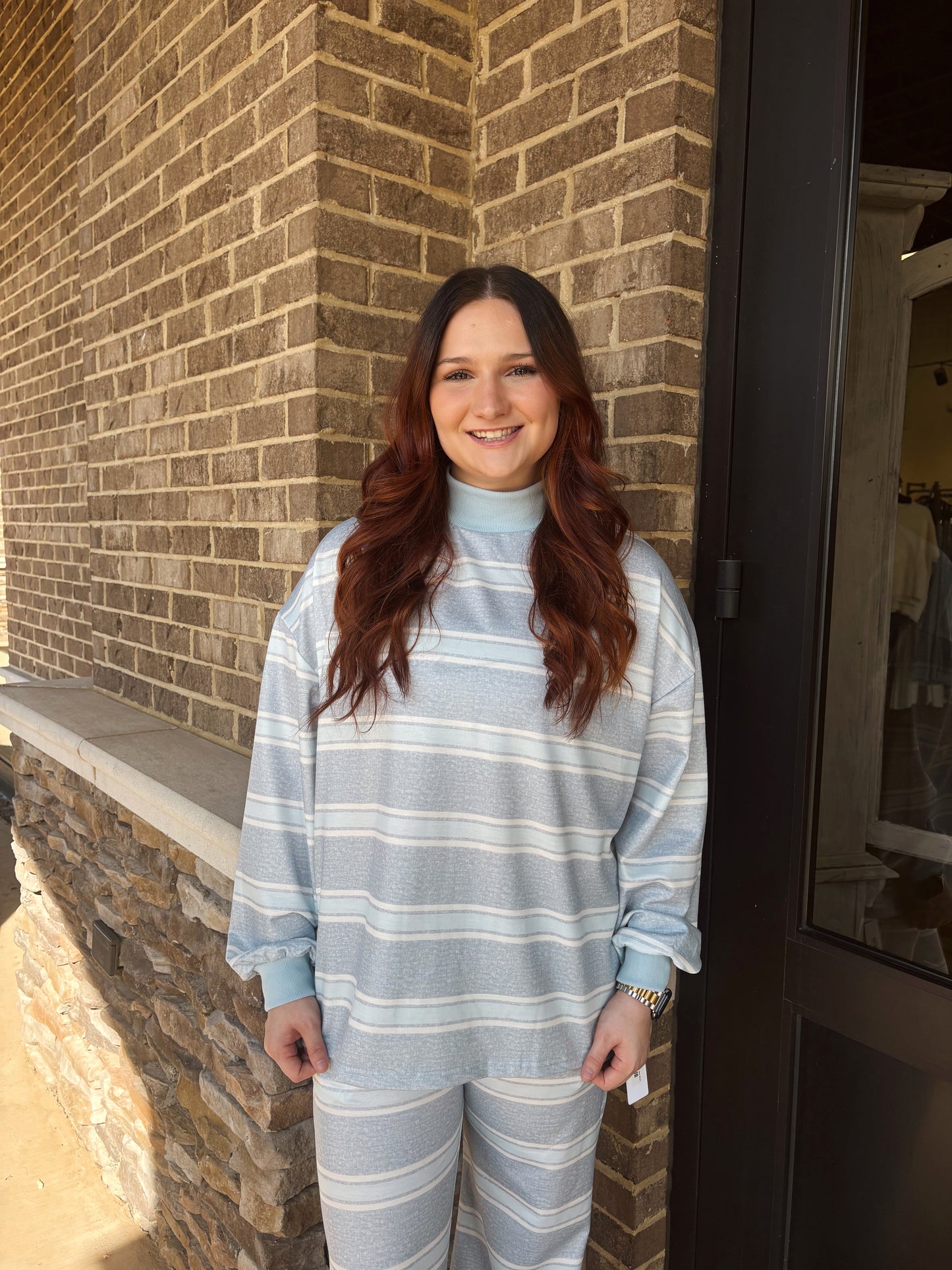 Sunday Striped Mock Neck Sweatshirt