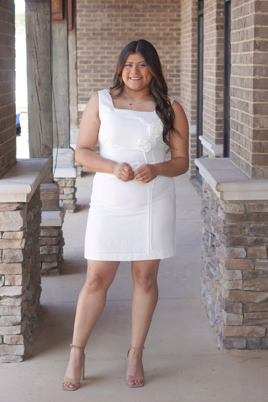 Ivory Rose Linen Square Neck Dress