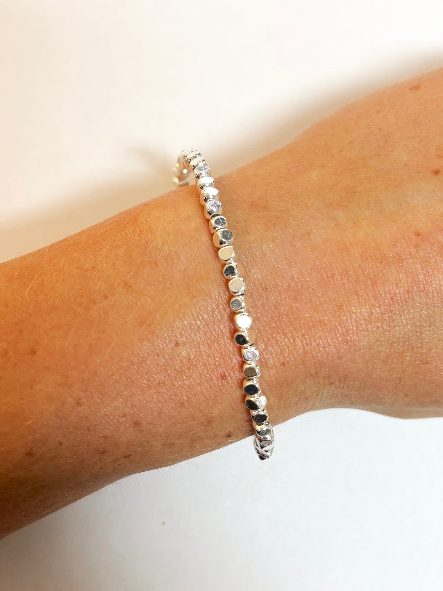 3mm Silver Cube Beaded Bracelet