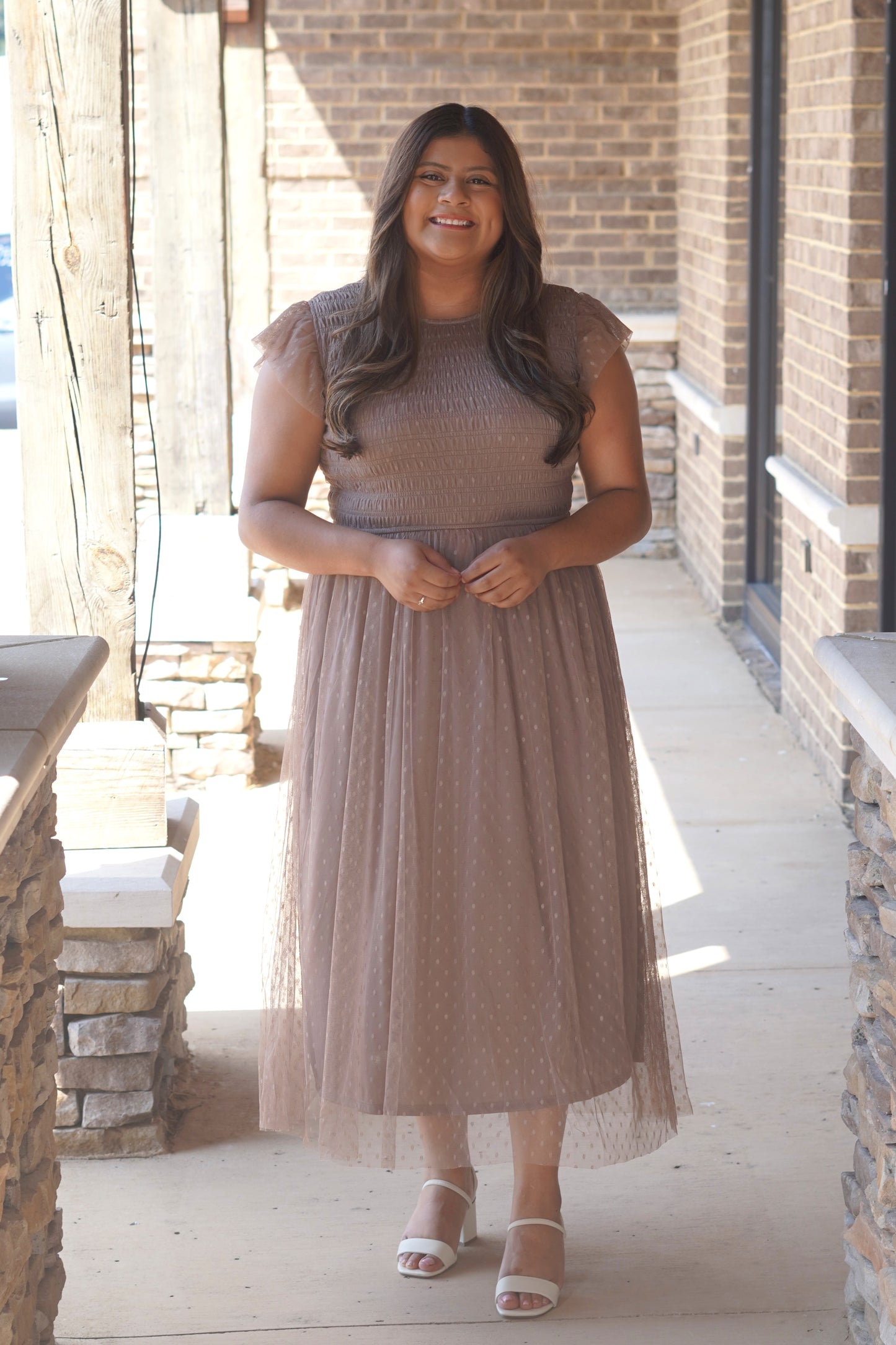 Mollie Mocha Polka Dot Midi Dress
