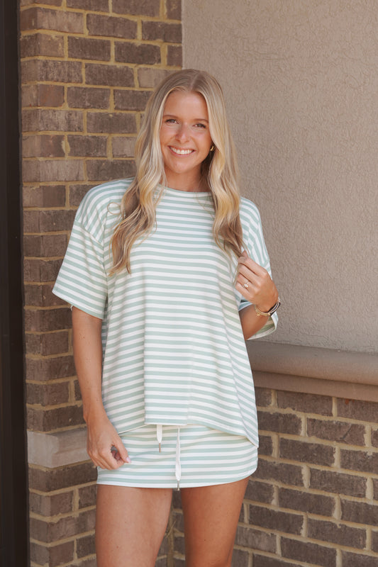Mint Stripes Relaxed Tee