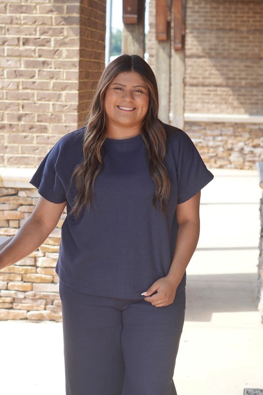 oversized navy knit top 