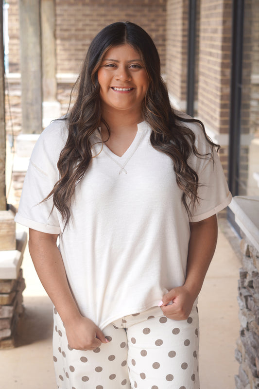 Cream Contrast Stitch Top