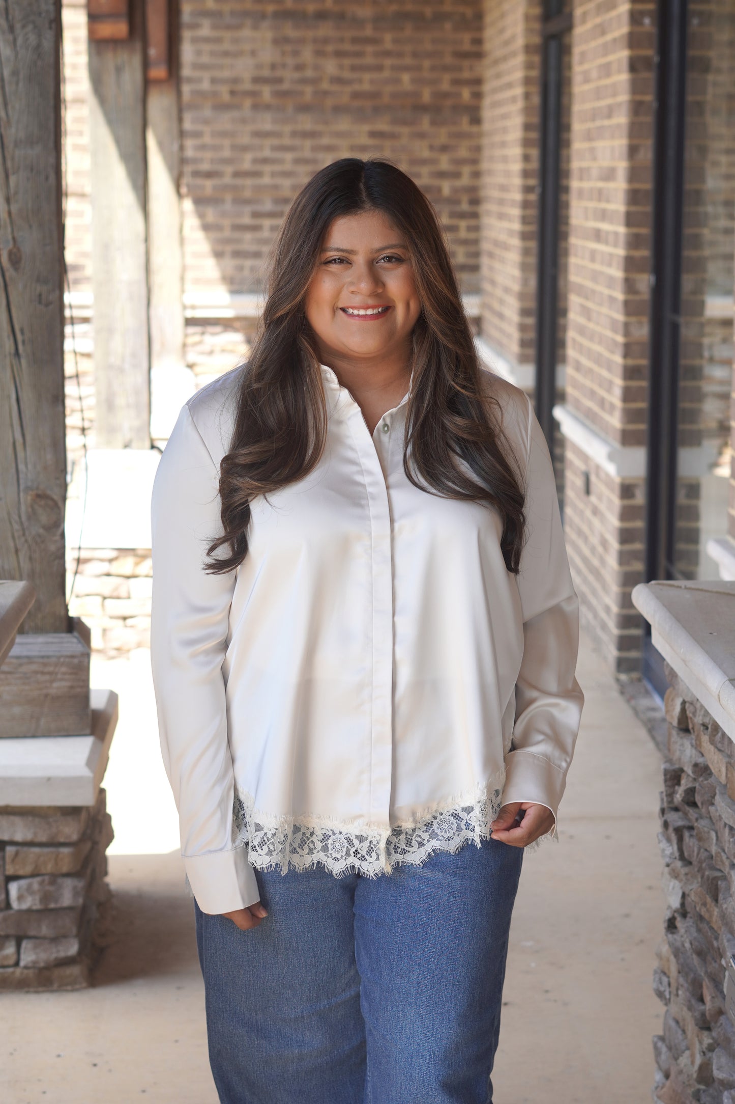 Classy Lace Trim Button Up