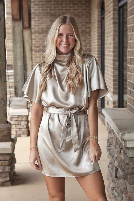 Golden Hour Mock Neck Mini Dress