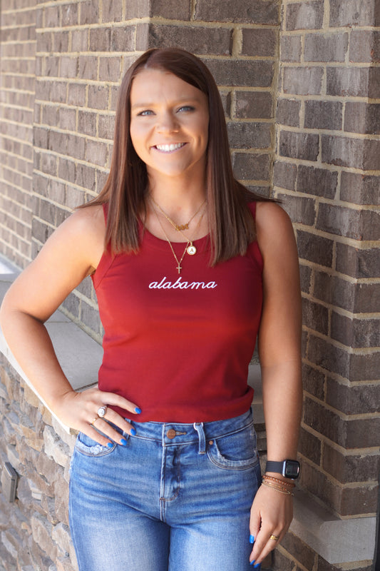 Alabama Crimson Embroidered Tank Top
