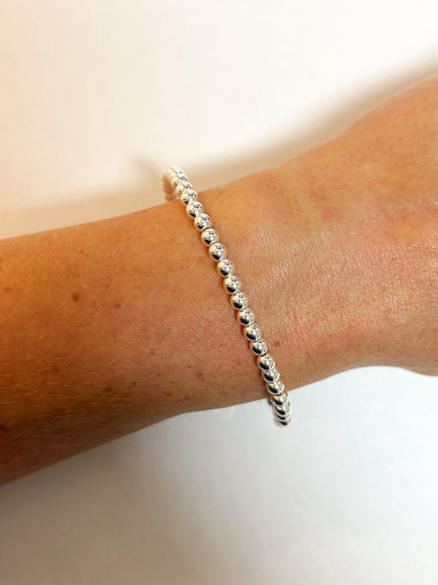 4mm Silver Round Beaded Bracelet