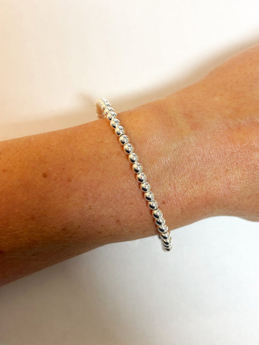 4mm Silver Round Beaded Bracelet