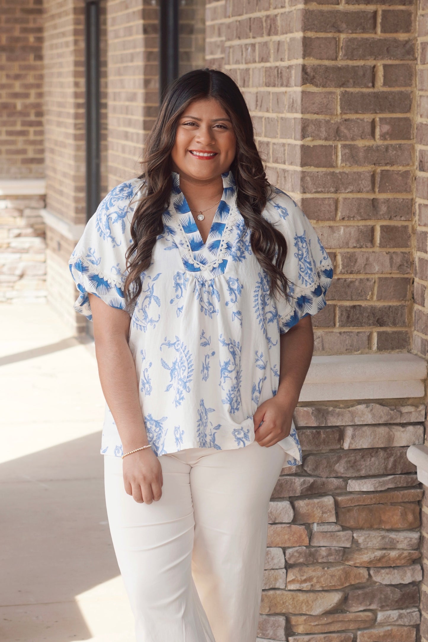 Bahama Blue Short Sleeve Blouse