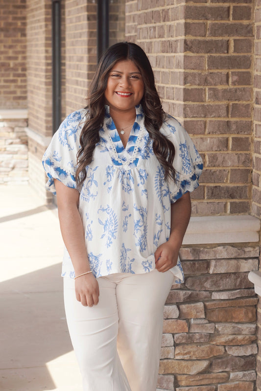 Bahama Blue Short Sleeve Blouse