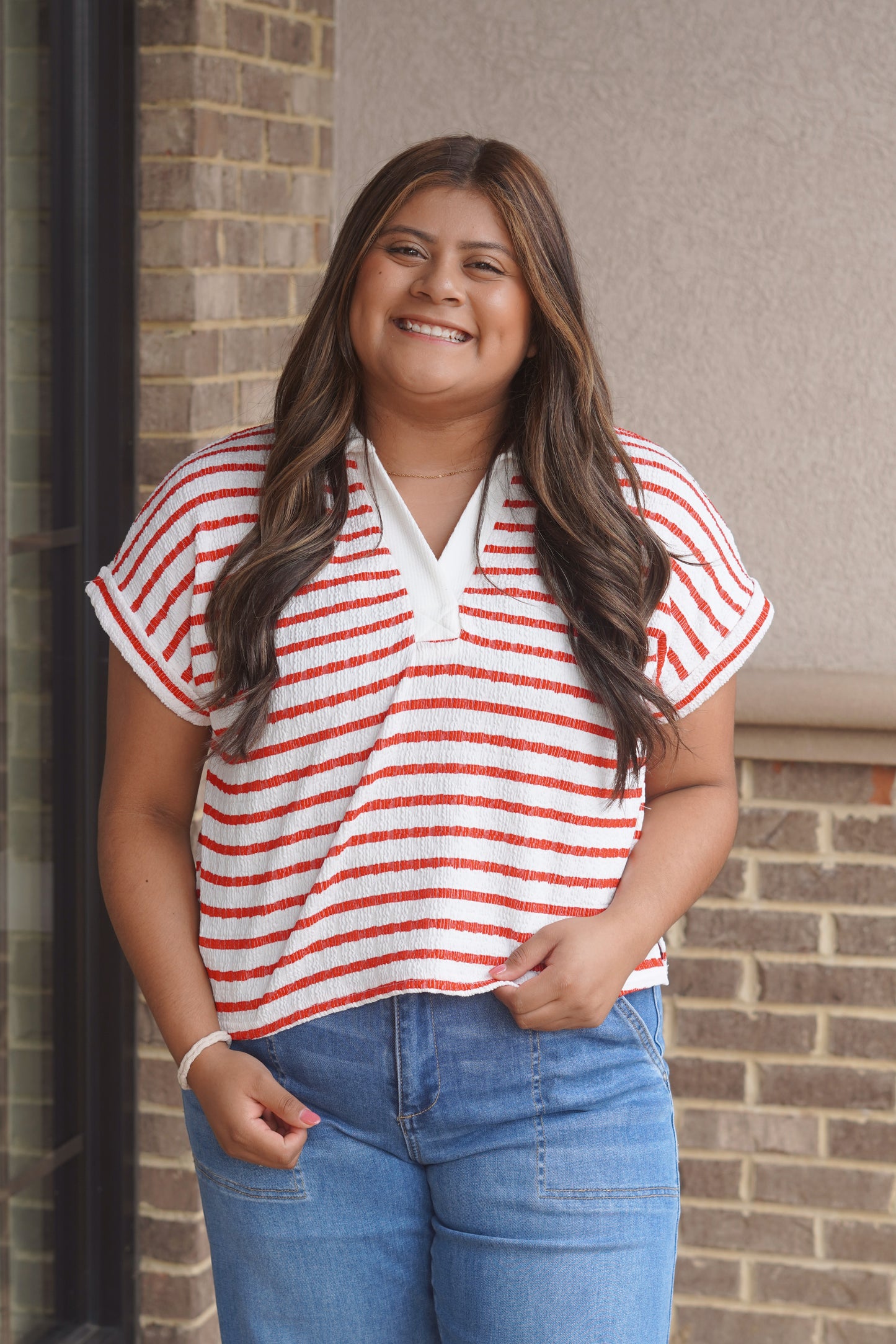 Red Stripe Collar Top