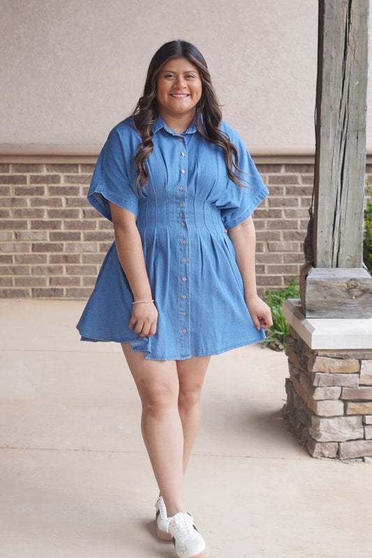 Polly Pleated Denim Dress