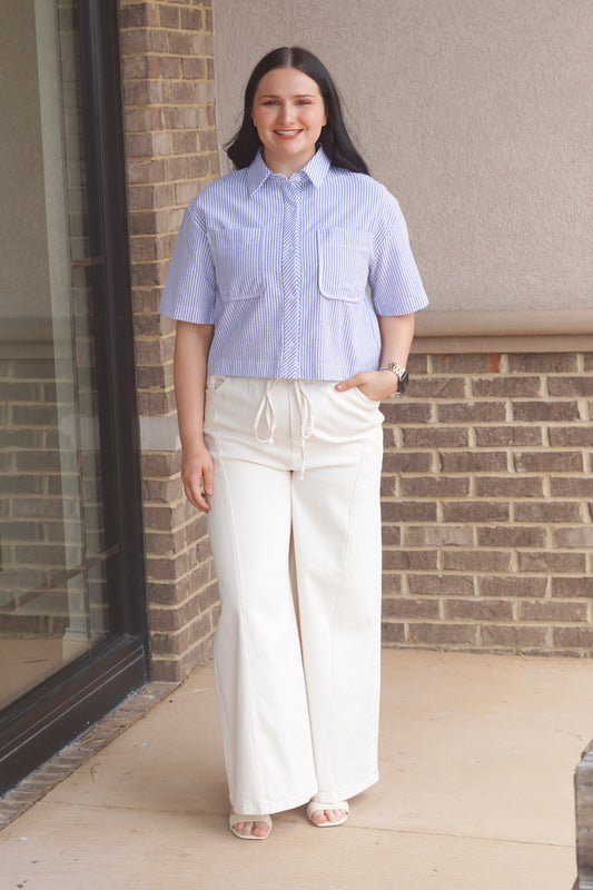 Seaside Blue Striped Collar Top