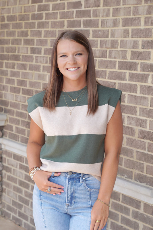 Olive Striped Sweater Vest