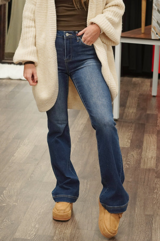 Hailey High Rise Bootcut Jeans, Zipper Fly, Full Length, Dark Wash, Bootcut, High Rise, 33 Inch Inseam