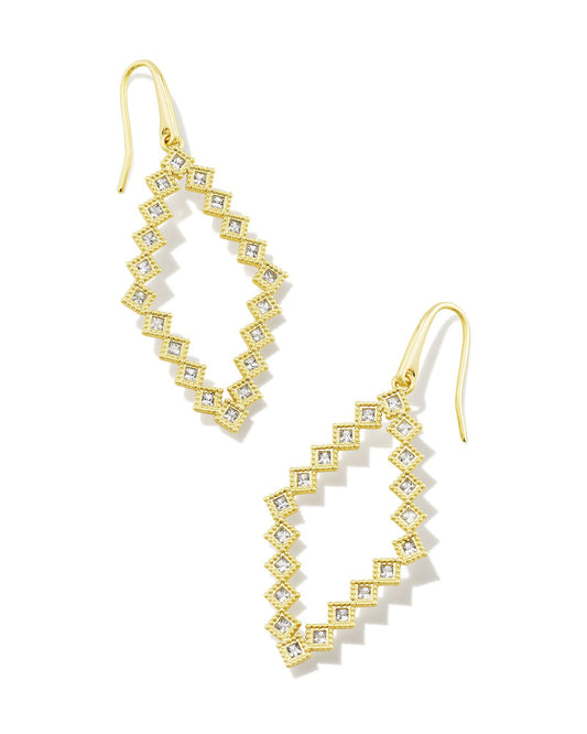 Face-framing and lightweight, the Kinsley Gold Open Frame Earrings in White Crystal are a glamorous essential. Diamond-cut crystals mirror these earrings’ eye-catching silhouette, creating a luxurious and versatile look that will take you from brunch to a night out on the town