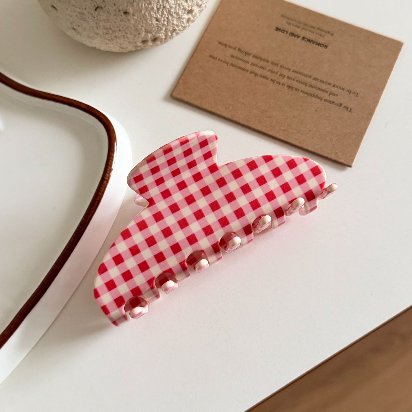 Retro Checkered Pattern Curved Claw Clips