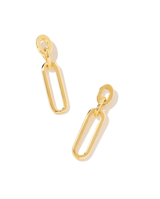 Make any look feel modern with the Heather Linear Earrings in Gold. Featuring oval chain links and a sleek metal silhouette, these earrings have a contemporary feel that adds some edge to any outfit. Gold