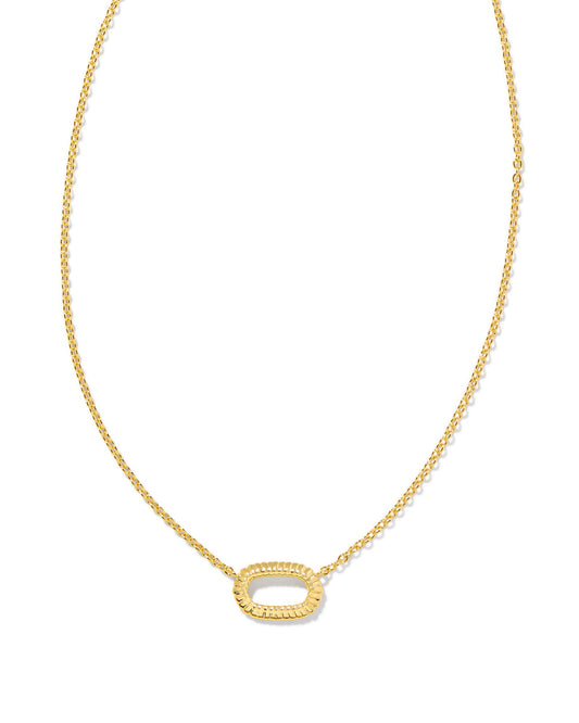 gold necklace with an open frame ridged pendant