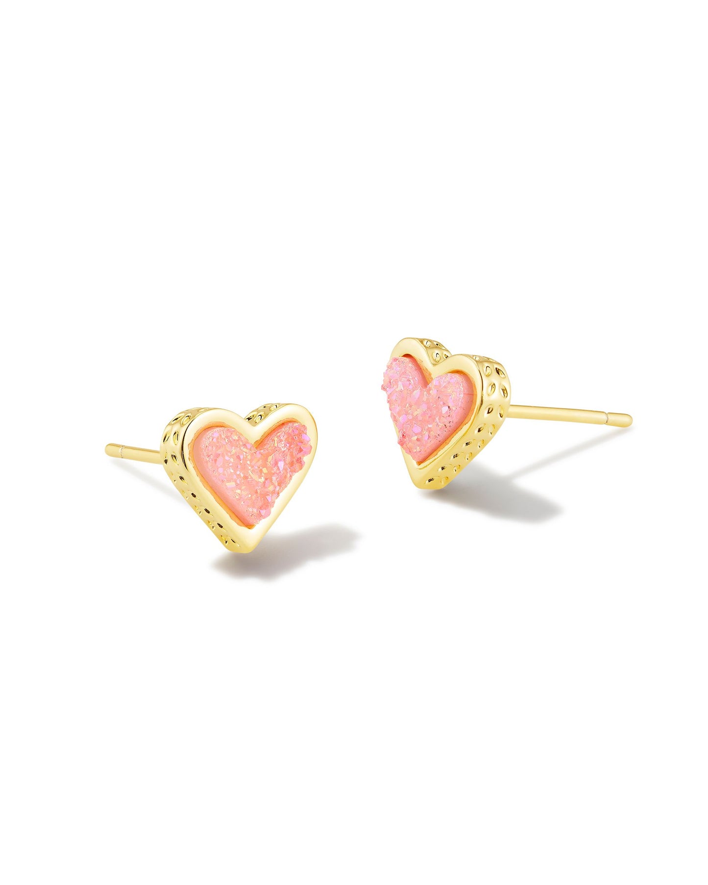 Kendra Scott Framed Ari Heart Stud Earrings Gold Light Pink Drusy