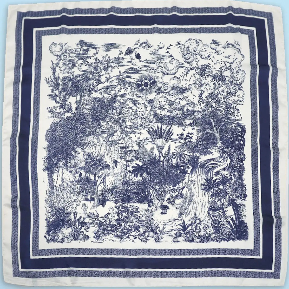 Large Floral Toile Print Bandana Scarf