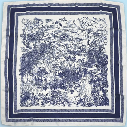 Large Floral Toile Print Bandana Scarf