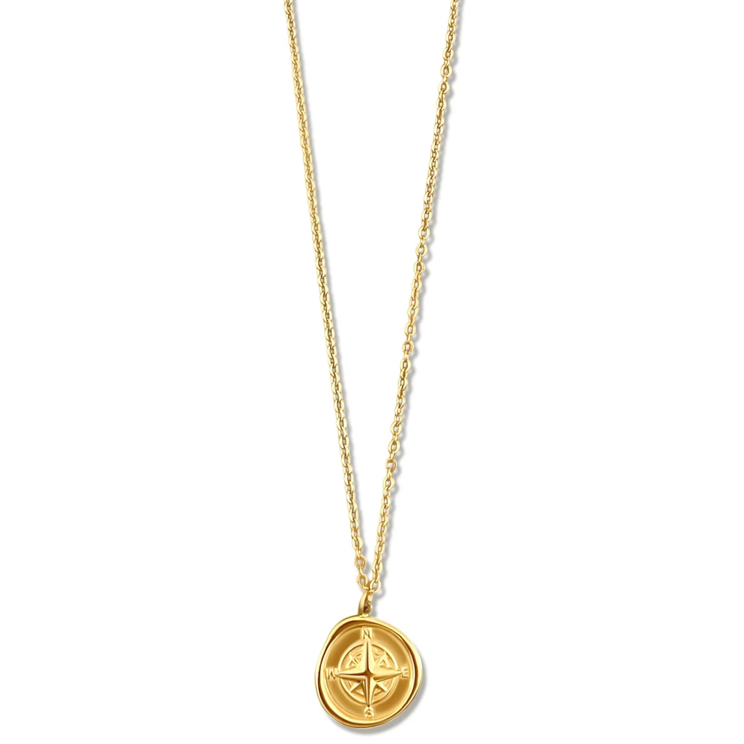 Gold Compass Pendant Necklace, Water Resistant, Measurements: 16 in. + 2 in. Extender, Pendant: 1.5 cm. 