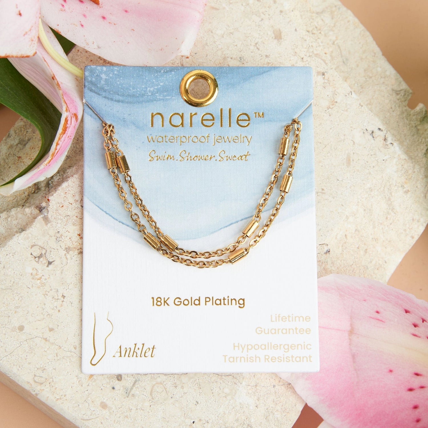 Dainty Bar Anklet offers two bands of sleek, dainty bar chains in a classic gold.