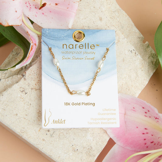 Pearl Anklet a singular delicate chain in a classic gold with pearl accents