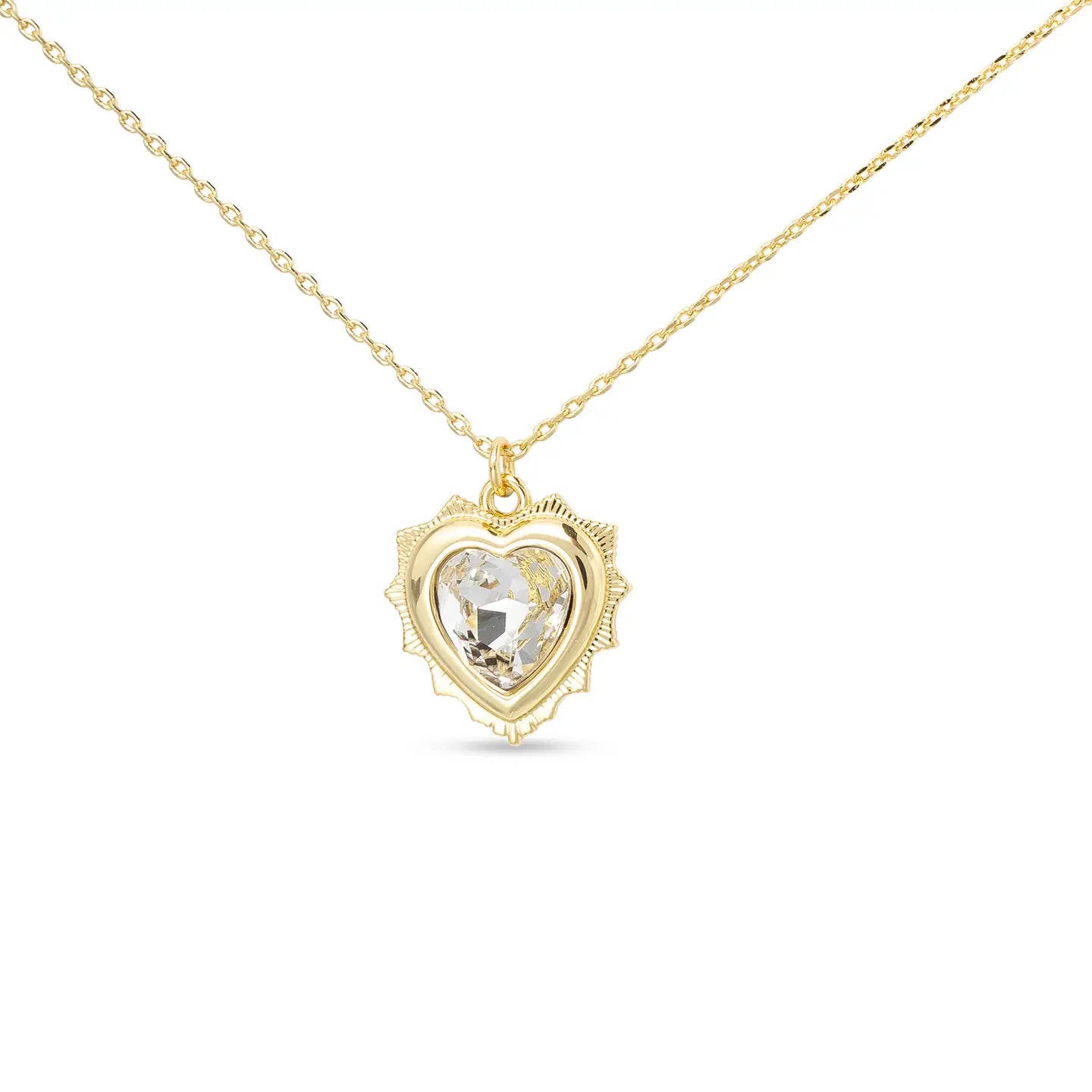 Gold Necklace with Gold Heart Pendant filled with Birthstone Colored Crystal