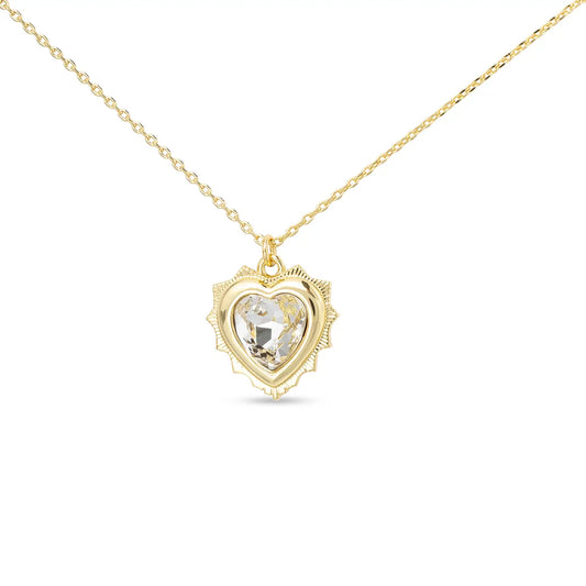 Gold Necklace with Gold Heart Pendant filled with Birthstone Colored Crystal