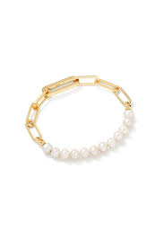 half gold chain half pearl bracelet 7" Inner Diameter