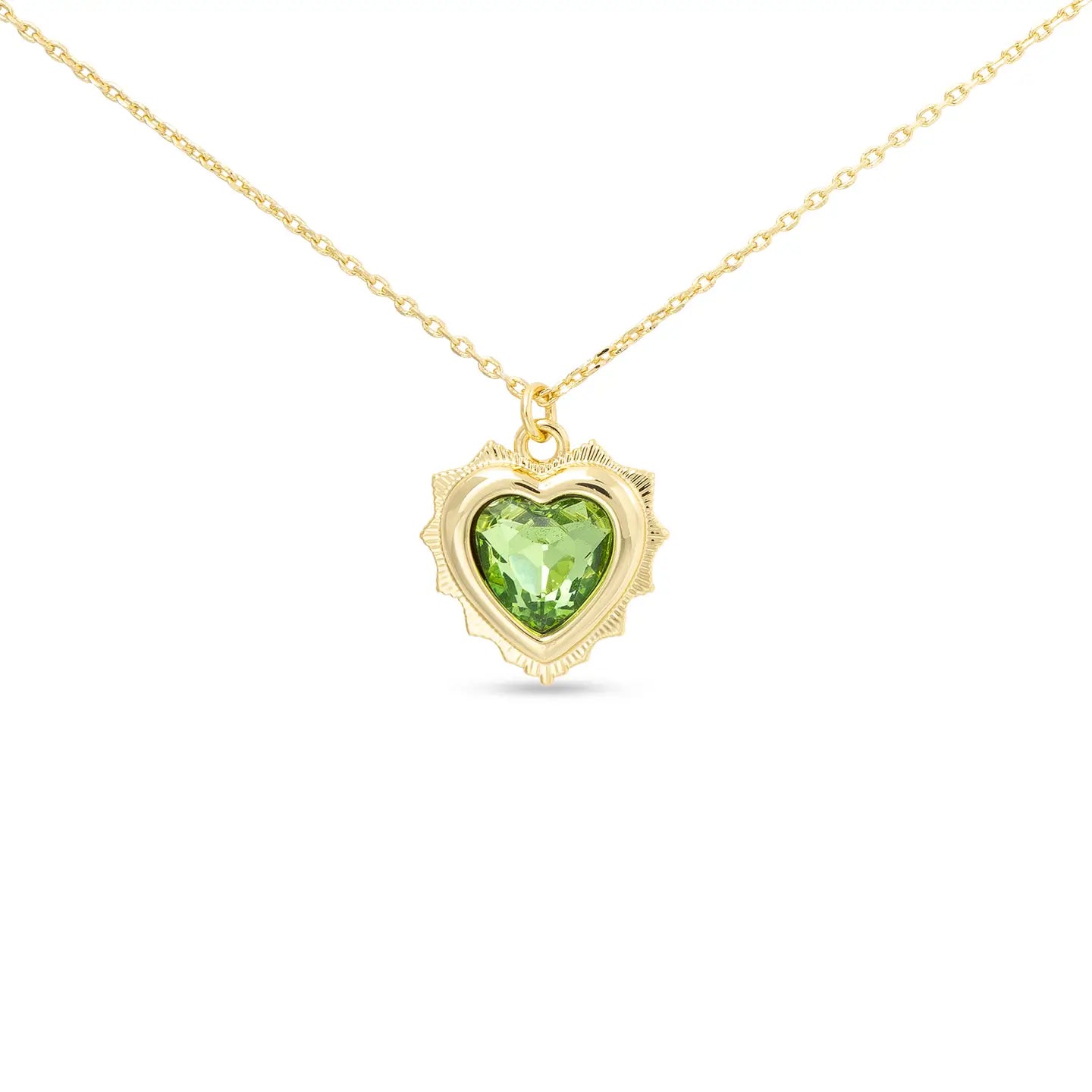 Gold Necklace with Gold Heart Pendant Filled with Birthstone Crystal