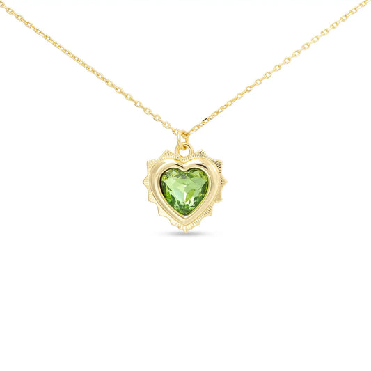 Gold Necklace with Gold Heart Pendant Filled with Birthstone Crystal