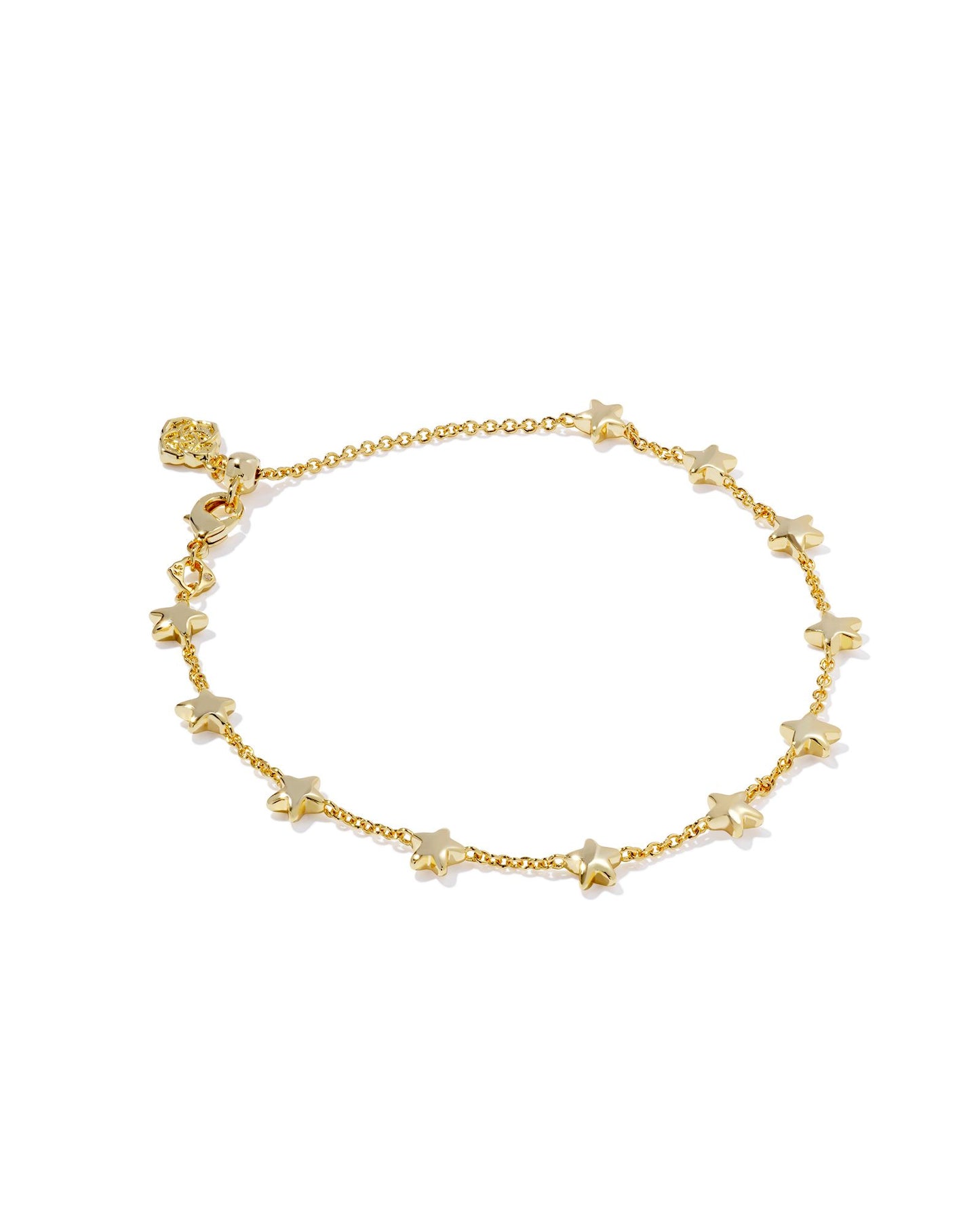 gold bracelet studded with dainty stars, size is 8'L CHAIN X 0.34"W