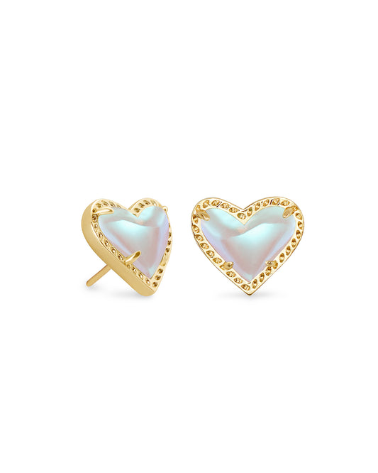 Kendra Scott Ari Heart Stud Earrings Gold Dichroic Glass