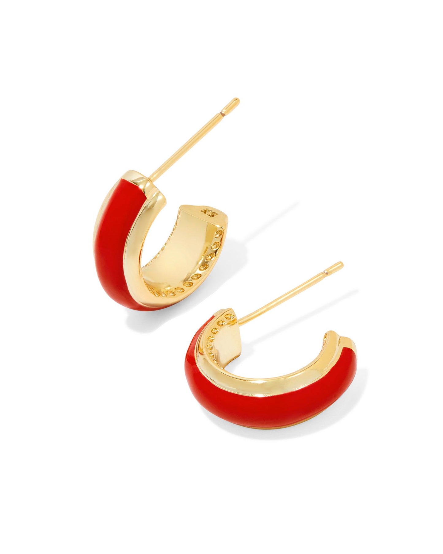 red enamel gold hoop earrings