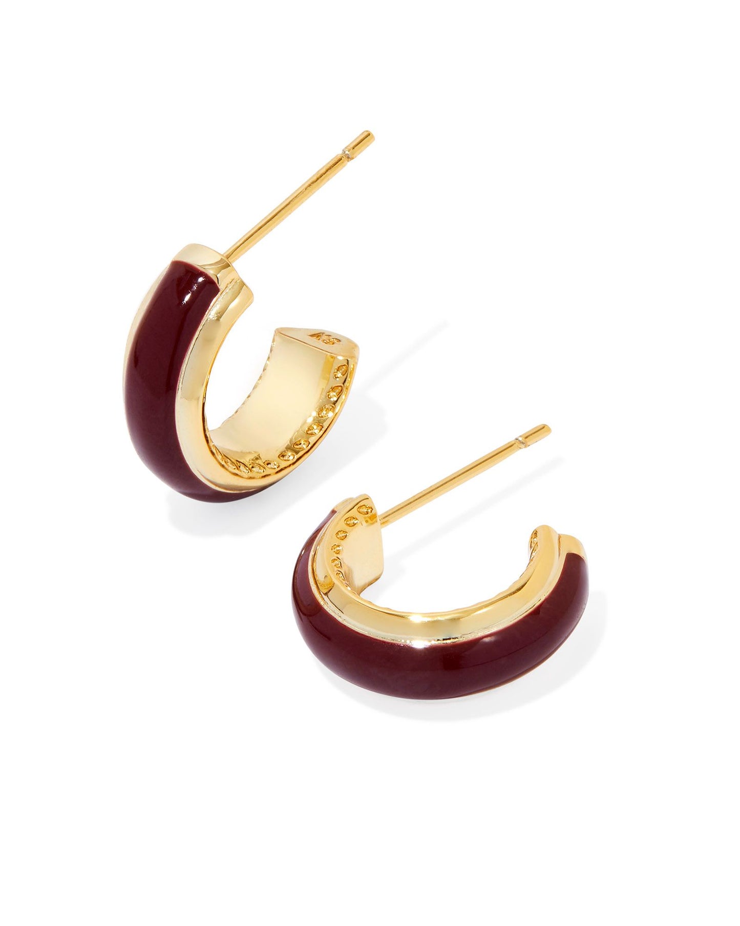 burgundy enamel gold hoop earrings