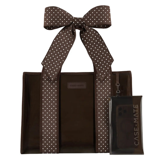 Case-Mate Espresso Polka Dot Bow Jelly Tote Bag With Phone Pouch